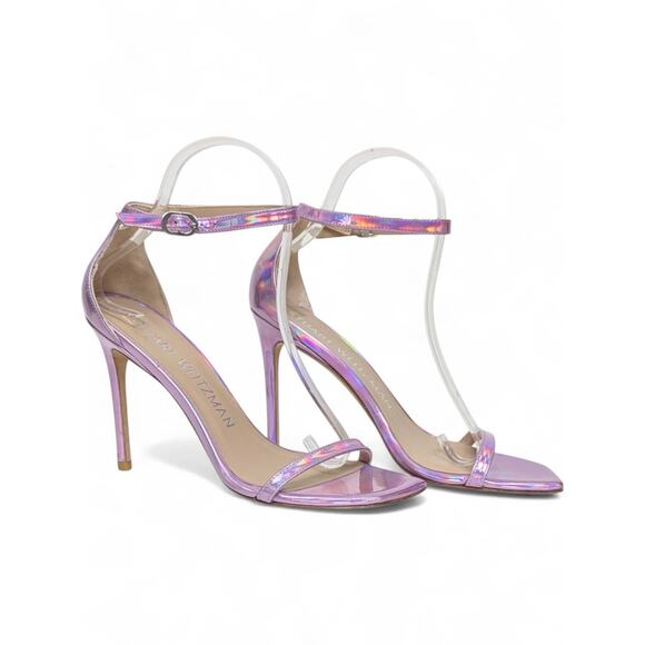 Stuart Weitzman Shoes - Holographic Iridescent Pink Purple Strappy Stiletto Heels Ankle Strap Y2K 8 NWOT